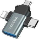 Yesido OTG Adapter (GS15) Yesido - USB-ről Lightningre, Micro-USB-re, Type-C-re, Plug & Play, 480Mbps - Fekete