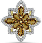  Arannyal Bevont Ezüst Gyűrű Kognak Kvarccal és Fehér Topázzal, Y63236/57