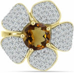  Arannyal Bevont Ezüst Gyűrű Kognak Kvarccal és Fehér Topázzal, Y63466/57