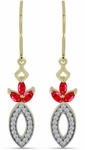  Arannyal Bevont Ezüst Fülbevaló Vörös Acháttal és Fehér Topázzal, Y63374