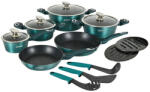 Herzberg Set oale si tigai Herzberg HG-METBL15, 15 piese, Aluminiu 3003, Acoperire marmura, Capace din sticla, Inductie, Verde albastru (HG-METBL15)