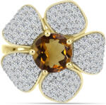  Arannyal Bevont Ezüst Gyűrű Kognak Kvarccal és Fehér Topázzal, Y63466/54