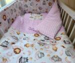  3 részes pamut/minky baba ágynemű szett - Rózsaszín felhős állatok