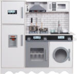AGA Gyermek fa konyha Hedwig XXL páraelszívóval, mosógéppel és valósághű effektusokkal Fehér-szürke (MR6160 - White)