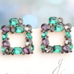 HARAHU Kristály Fülbevaló - Sötétzöld KP39528