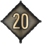 PartyDeco S. r. o 20. Évszámos lufi, fólia, fekete, arany számmal