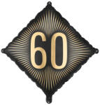 PartyDeco S. r. o 60. Évszámos lufi, fólia, fekete, arany számmal