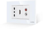 Luxion Priza Ingusta + HDMI + Audio cu Rama Din Sticla LUXION, Standard Italian, 3M SmartElectro IntelligentHouse (LXI-052/69/68GF-W)