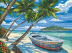 Figured Art Set pictura pe numere, cu sasiu, Barca sub cocotieri, 40x50 cm (PN1329-Y)