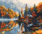 Figured Art Set pictura pe numere, cu sasiu, Cabana pe lac, toamna, 40x50 cm (FA10491-Y)