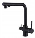 CHDE Háromutas konyhai csaptelep szűrőhöz fekete Livra acél kifolyócső (BKT-LIVRA 0978)