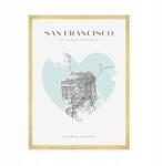  San Francisco, Kalifornia várostérkép poszter, szívvel, 50x70 cm arany keret (MP1-0014_50X70,045)