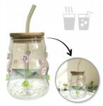  Hullámos Falú Pohár Virágokkal, Szívószállal és Fedővel, 450 ml (5907333251220)