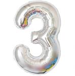 Top Gift Léggömb Szám 3 Ezüst 100cm 1 méter 3 Születésnap 3 Éves Héliumos Fólia XXL