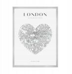  London várostérkép plakát szívvel 21X29, 7 cm ezüst keret (MP1-0026_21X29,7,039)