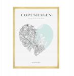  Koppenhága várostérkép plakát szívvel 50x70 cm arany keret (MP1-0086_50X70,045)