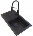 Granitan Tasos egymedencés Mosogató Gránit fekete csepegtető csaptelep szifon (TASOS CZARNY + NEXO CZARNA)