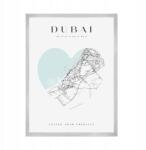  Dubaj várostérkép plakát szívvel, 21x29, 7 cm ezüst színű keret (MP1-0062_21X29,7,039)