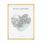  Szingapúr Várostérkép poszter, Ázsia, szív motívum, 50x70 cm arany keret (MP1-0113_50X70,045)