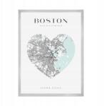  Boston várostérkép poszter szívvel 21X29, 7 cm ezüst keret (MP1-0083_21X29,7,039)