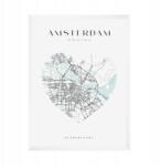 Amszterdam várostérkép poszter szívvel 21X29, 7 cm fehér keret (MP1-0023_21X29,7,063)