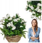 Griny Függő Művirág Cserép, Élőnek Ható Műpelargónia, Fehér Szurfínia Virágok (Griny)