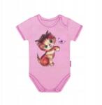 Marcinkowski Rózsaszín, rövid ujjú, cicás mintás baba body lányoknak, 98-as méret (Body dla niemowlaka nadruk)