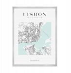  Lisszabon várostérkép poszter, négyzet alakú, 21x29, 7 cm ezüst színű keret (MP1-0108_21X29,7,039)