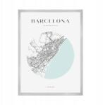  Barcelona várostérkép poszter, kb. 21x29, 7 cm ezüst színű keret (MP1-0037_21X29,7,039)