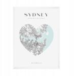 Sydney, Ausztrália várostérkép poszter szívvel, 21x29, 7 cm fehér keret (MP1-0041_21X29,7,063)