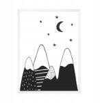  Gyerekposzter "Hegyek Holddal" felirattal, 21x29, 7 cm fehér keret (MP1-0218_21X29,7,063)