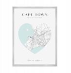  Fali poszter Cape Town várostérkép szívvel 21X29, 7 cm ezüst színű keret (MP1-0134_21X29,7,039)