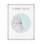  Chicago várostérkép poszter, kb. 21x29, 7 cm ezüst színű keret (MP1-0094_21X29,7,039)