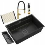 Granitan Epir 70 Gránit Mosogató, Felszerelhető, Fekete-arany Szett Csappal És Szifonnal (EPIR26437)