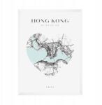  Hong Kong várostérkép plakát szívvel, 21x29, 7 cm fehér keret (MP1-0074_21X29,7,063)