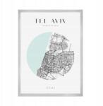  Tel Aviv, Izrael várostérkép poszter, kb. 21x29, 7 cm ezüst keret (MP1-0088_21X29,7,039)