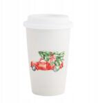 Altom Design Kerámia bögre szilikon fedéllel 400ml Piros autó karácsonyfával (5906361372471)