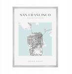  San Francisco Usa várostérkép poszter, négyzet alakú, 21x29, 7 cm ezüst színű keret (MP1-0012_21X29,7,039)