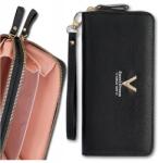 EdiBazzar Nagy kétrekeszes női fekete bőr pénztárca dupla bőr pénztárca (DWUKOMOROWY DAMSKI CZARNY)