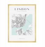  Lisszabon várostérkép poszter, négyzet alakú, 50x70 cm arany színű keret (MP1-0108_50X70,045)