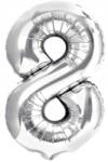 Dodo Születésnapi fólia lufi, 8-as szám, nagy, ezüst, 40 cm, XL parti dekoráció