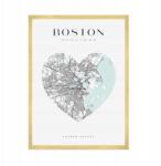  Boston várostérkép poszter szívvel 50x70 cm arany keret (MP1-0083_50X70,045)