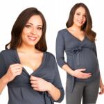 Przyszła Mama Grafit Színű Kismama Blúz Szoptatáshoz, Kötős Tunika 2XL/3XL Méret, Mama Top
