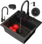 Granitan Gránit Mosogató Fekete Konyhai Szett Csaptelep Adagoló Mosó Teor (TEOR21937)