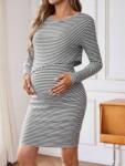 Shein KC52209 Shein Csíkos Térd Alá Érő Kismama Ruha (4) XXL
