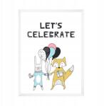  Születésnapi poszter "Let's celebrate" Állatok 21X29, 7 cm fehér keret (MP1-0312_21X29,7,063)