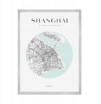  Shanghai Kína várostérkép poszter, Ázsia, kör alakú, 21x29, 7 cm ezüst színű keret (MP1-0100_21X29,7,039)