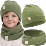 Bubalove Sapka Kétkamás Kiszerelés Újszülöttnek Tavaszi Olíva 36-40 cm (Czapka i komin bawełna prążek oliwka Wn0)