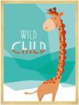  Gyerekplakát Zsiráf állat motívummal, "wild child" felirattal, 50x70 cm arany színű keret (MP1-0321_50X70,045)