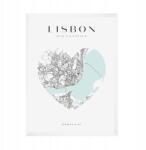  Lisszabon várostérkép poszter szívvel 21x29, 7 cm fehér keret (MP1-0110_21X29,7,063)